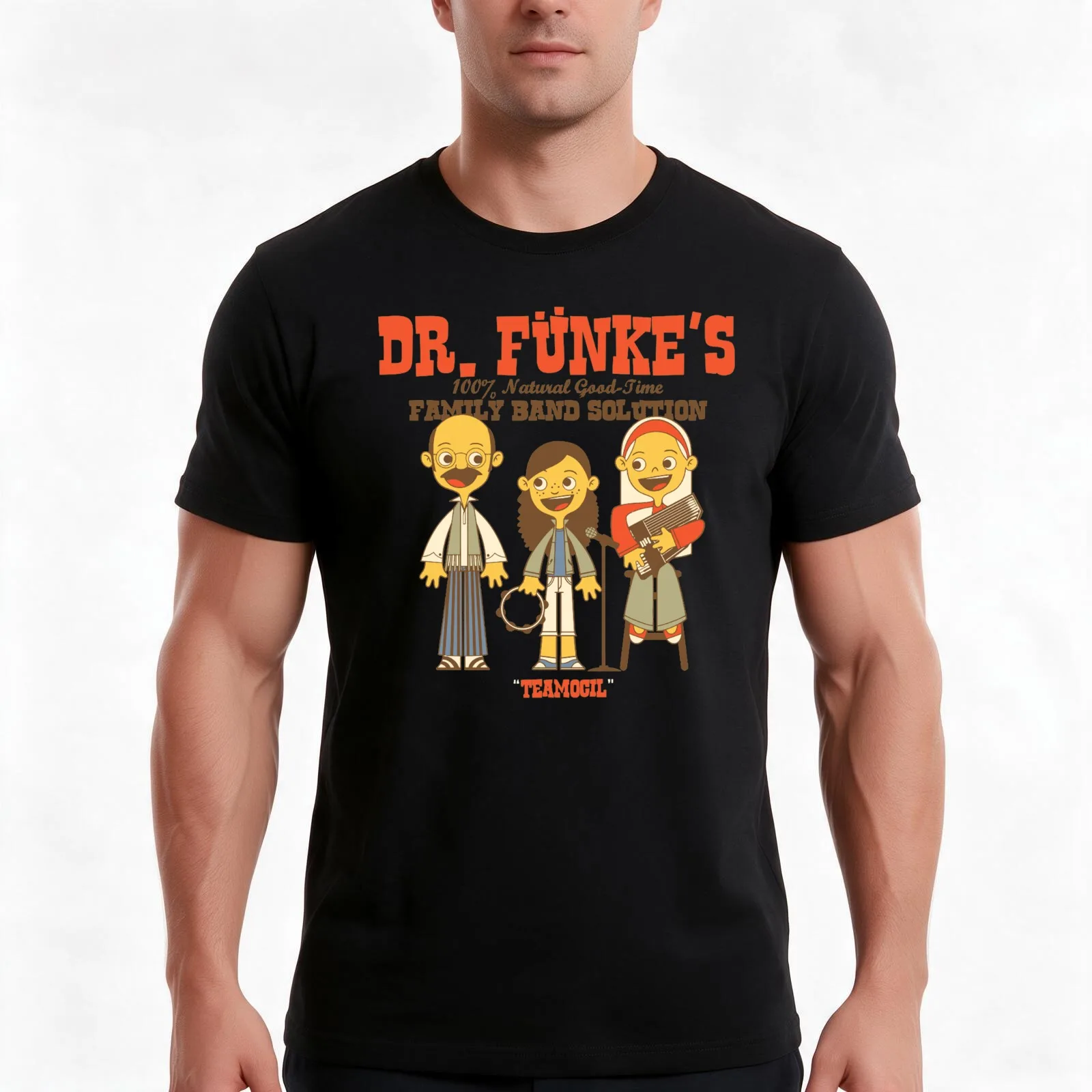 Teamocil With Dr. Funke's 100% Natural Good Time Family Band Solution T-Shirt, Summer Casual Cotton Tee, Vintage Graphic Print