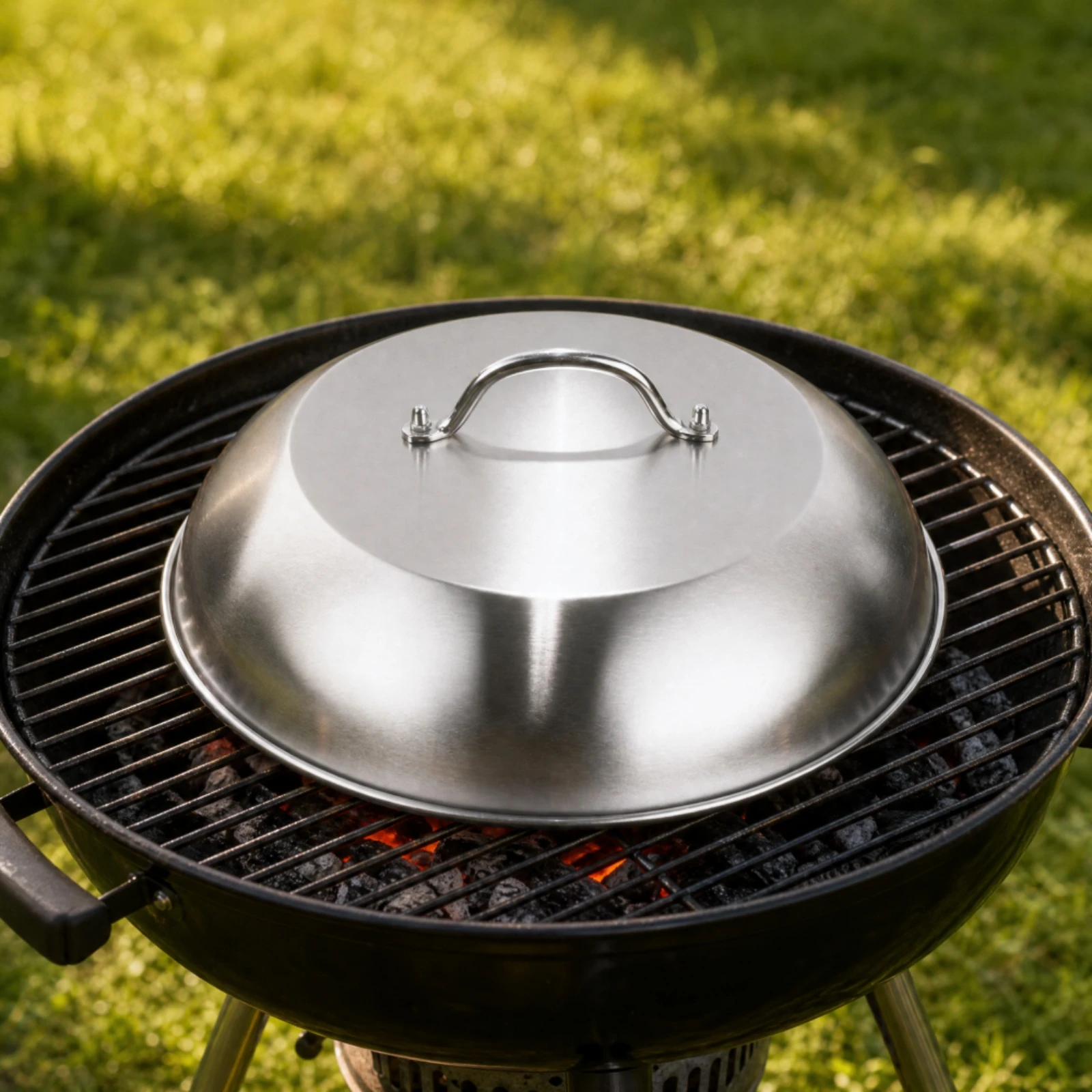 Stainless Steel Domed Cooking Lid Heat-Retaining Domed Lid with Arched Metal Handle Basting Cover Food-Grade for Grilling
