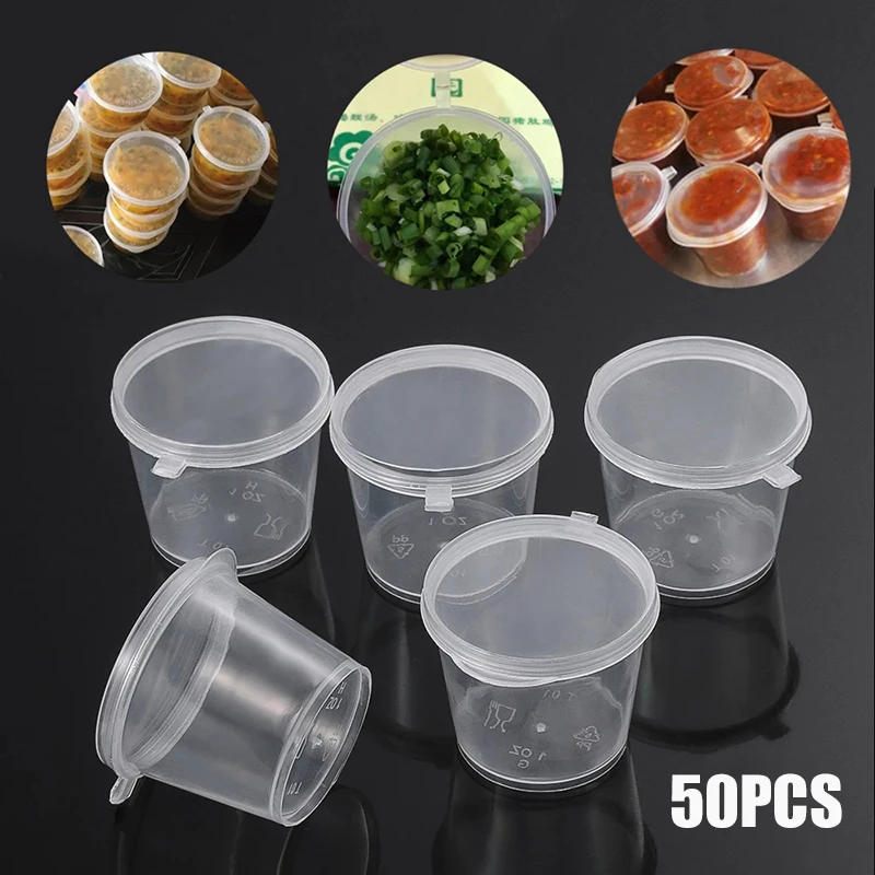 50Pcs Disposable Food Storage Containers Transparent Sauce Cup With Hinged Lids Pigment Paint Plastic Palette Box 25/30/40ml