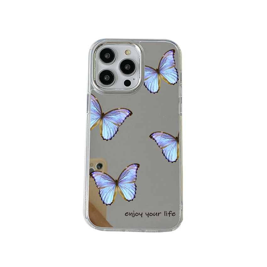 Plated Lens Ring Phone Case For Iphone 16 15 14 17 13 Pro 12 11 Max Plus 16Pro Mirror Phone Case Painted Butterfly 15Pro Cover
