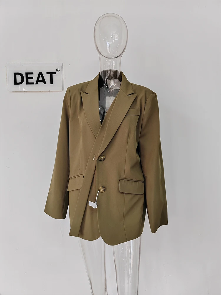 DEAT Fashion Women\'s Blazer Notched Single Breasted Pockets Ribbon Decoration Casual Suit Jackets Autumn 2024 New Tide 7AB4591