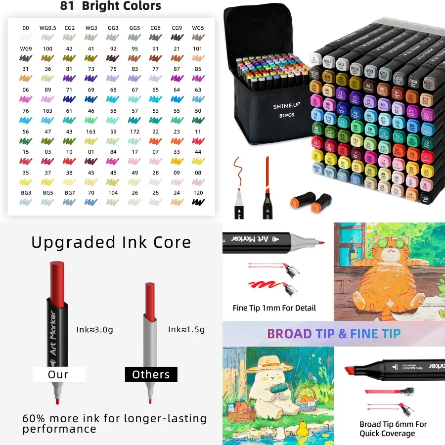 

Спиртовые маркеры, 80-цветные перманентные художественные маркеры с двойным наконечником для взрослых, раскраски книг, рисования, спиртовой основе с основой и B