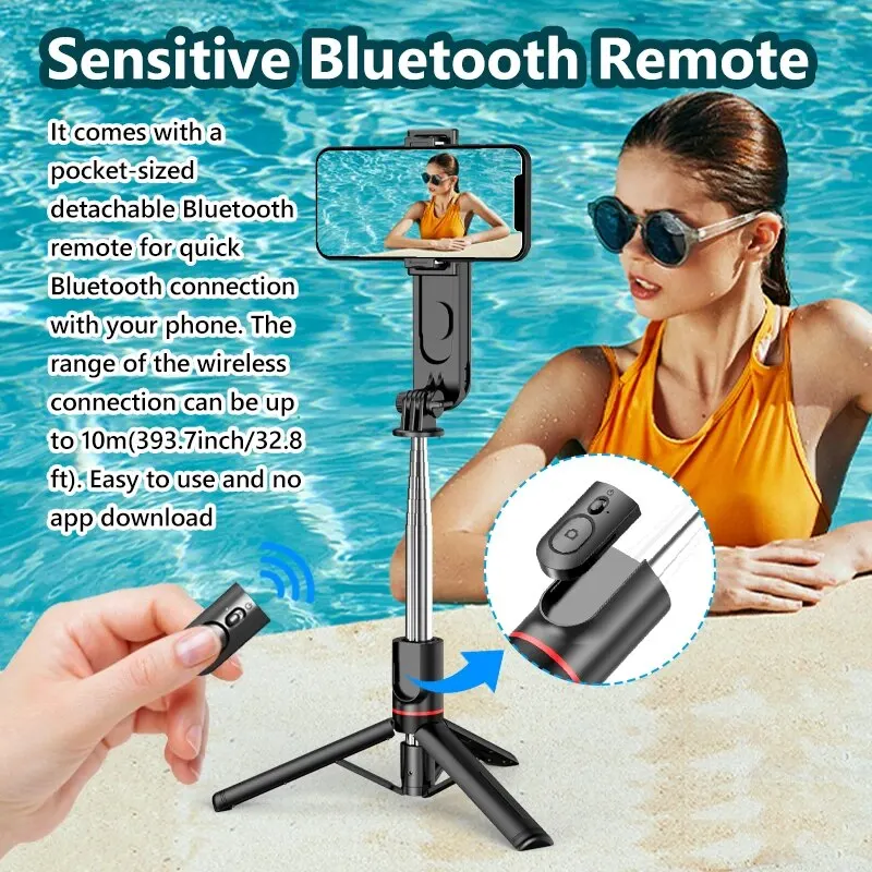 Portable Mini 360 Degree Rotation Selfie Stick Tripod With LED Fill Light Bluetooth Remote Extendable Foldable Tripod For iPhone view 5