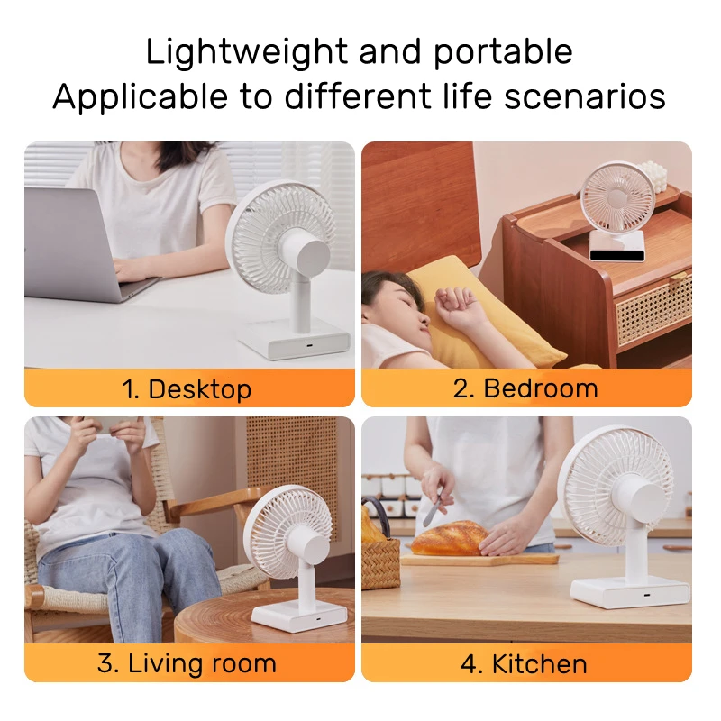 Home Electric Cooling oscillatin Fan Air Ventilator with Clock USB Rechargeable 4000mAh Battery Portable Auto Pivoting Table Fan