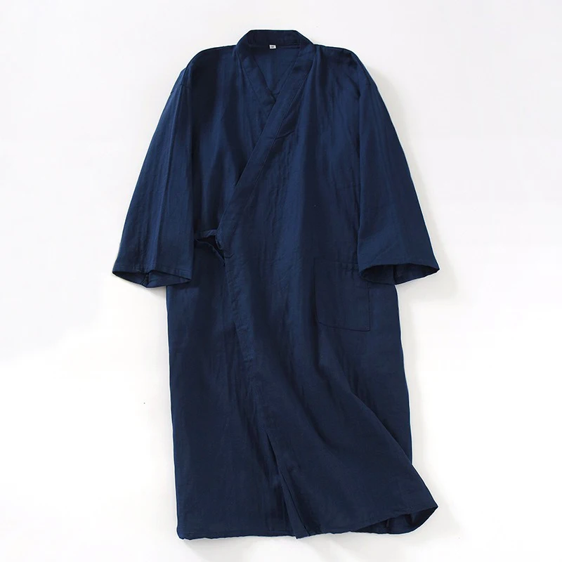 Japanese Style Kimono Bath Robe for Men Sauna Hotspring Home Wear Cotton Pajamas Spring Summer Sleepwear Monk Frock Robes