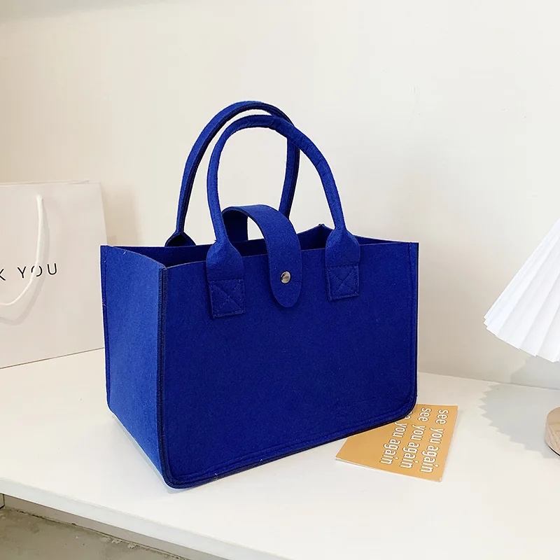 Large Capacity Felt Tote Bag Simple  Color Women's Shoulder Handbag Shopping Bag Birthday Gift Bag Youth Casual Style
