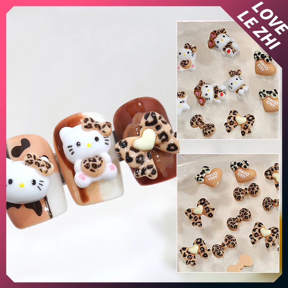 20Pcs Mixed Kawaii Leopard Print Hello Kittys Nail Art Decor Large Bow Sunglasses Heart Resin Nail Art Charms Accessories Gifts - Image 5