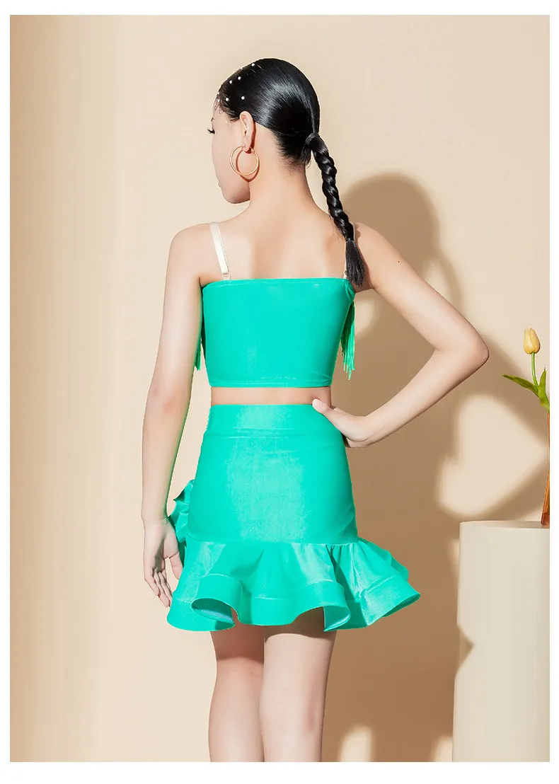 

Детское платье для латиноамериканских танцев с бахромой для девочек: румба, танго, сальса, самба, бальные танцы. Костюм для выступлений на сцене.