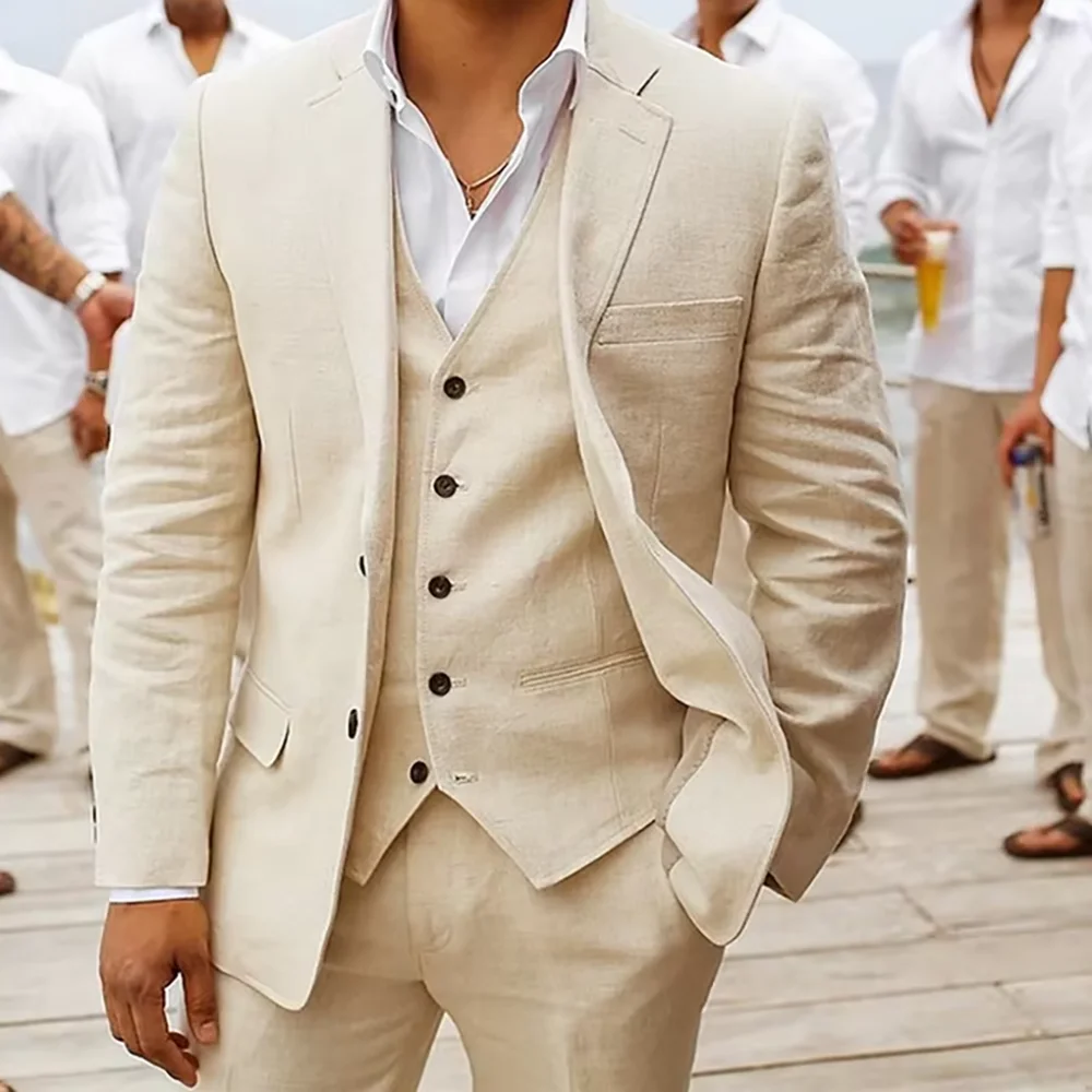 

High Quality Men's Suits 3 Piece Fashion Notch Lapel Single Breasted Daily Office Work Male Business Casual Jacket Vest Pants