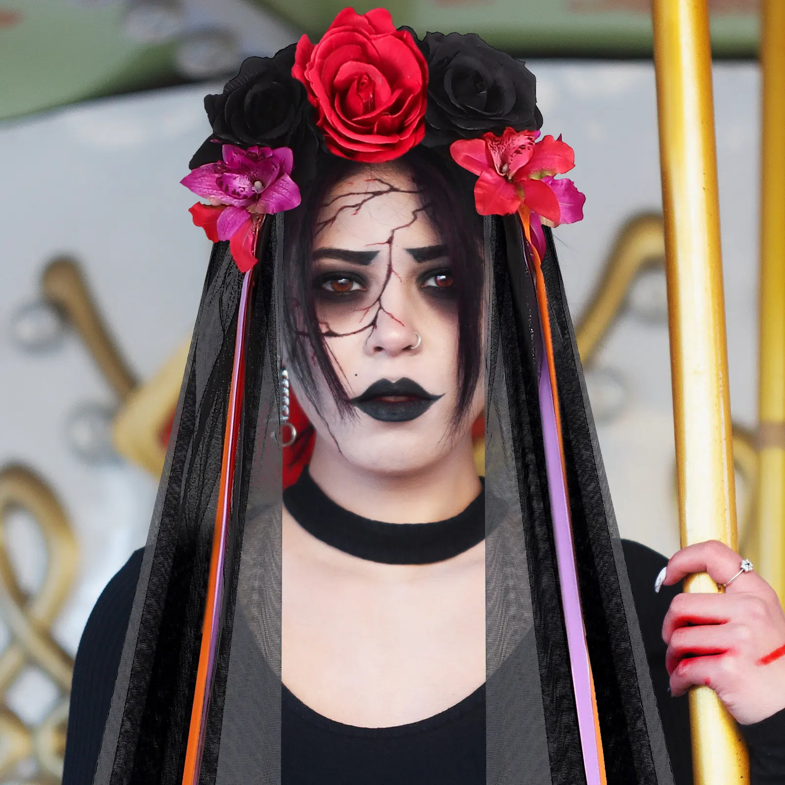 

Black Red Halloween Flower Headband Rose Design for Adults Teens Halloween Party Dress Up Cosplay Performance Wedding Headdress