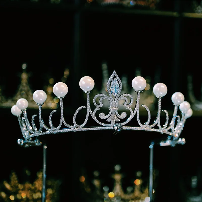 

Элегантная хрустальная свадебная тиара-корона для невест, жемчужный аксессуар для волос для дня рождения, королевский головной убор