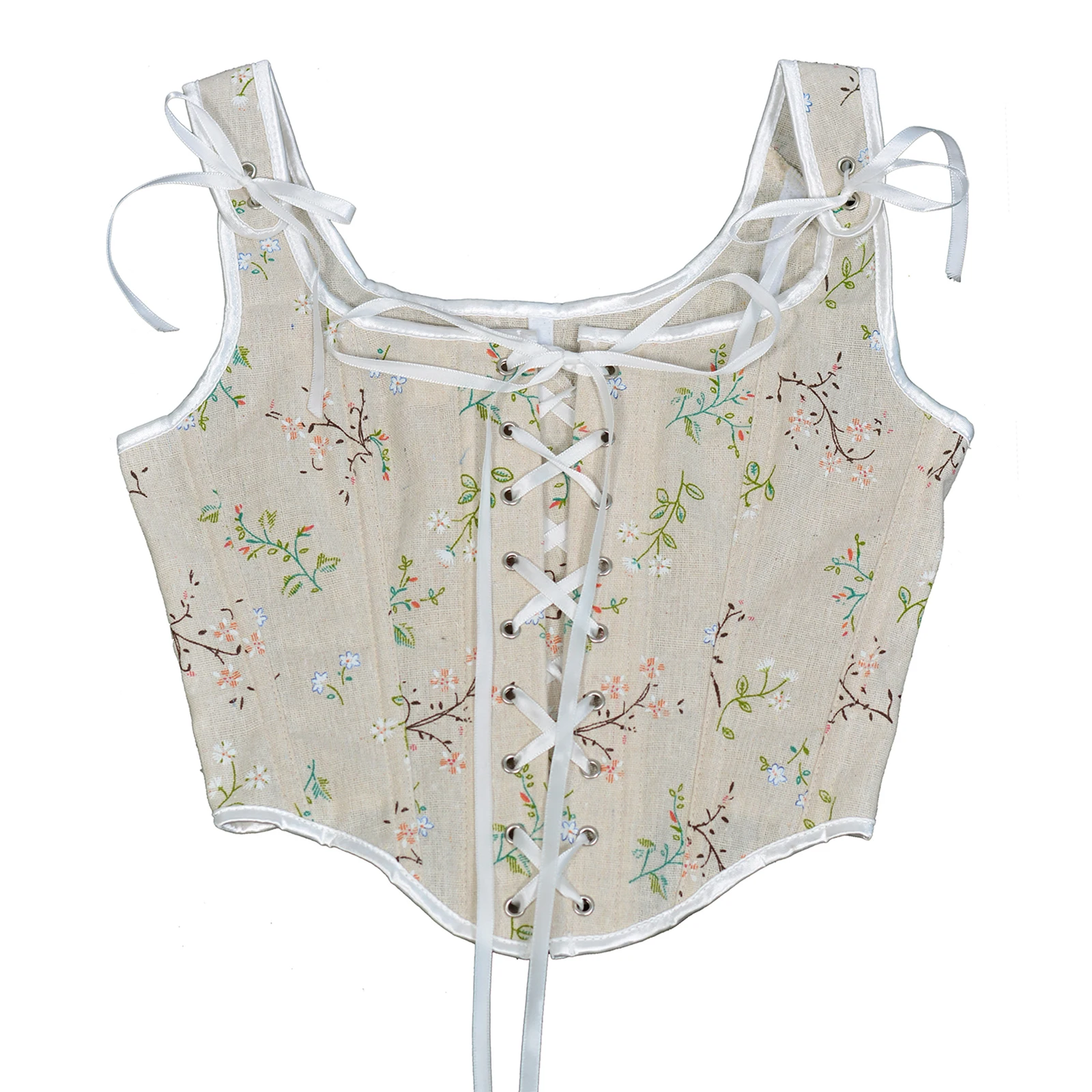 y2k Women Chic Bandage Floral Corset Vintage Camisole Flower Embroidery Pattern Tight Vest Drawstring Crop Top Suspender Corset