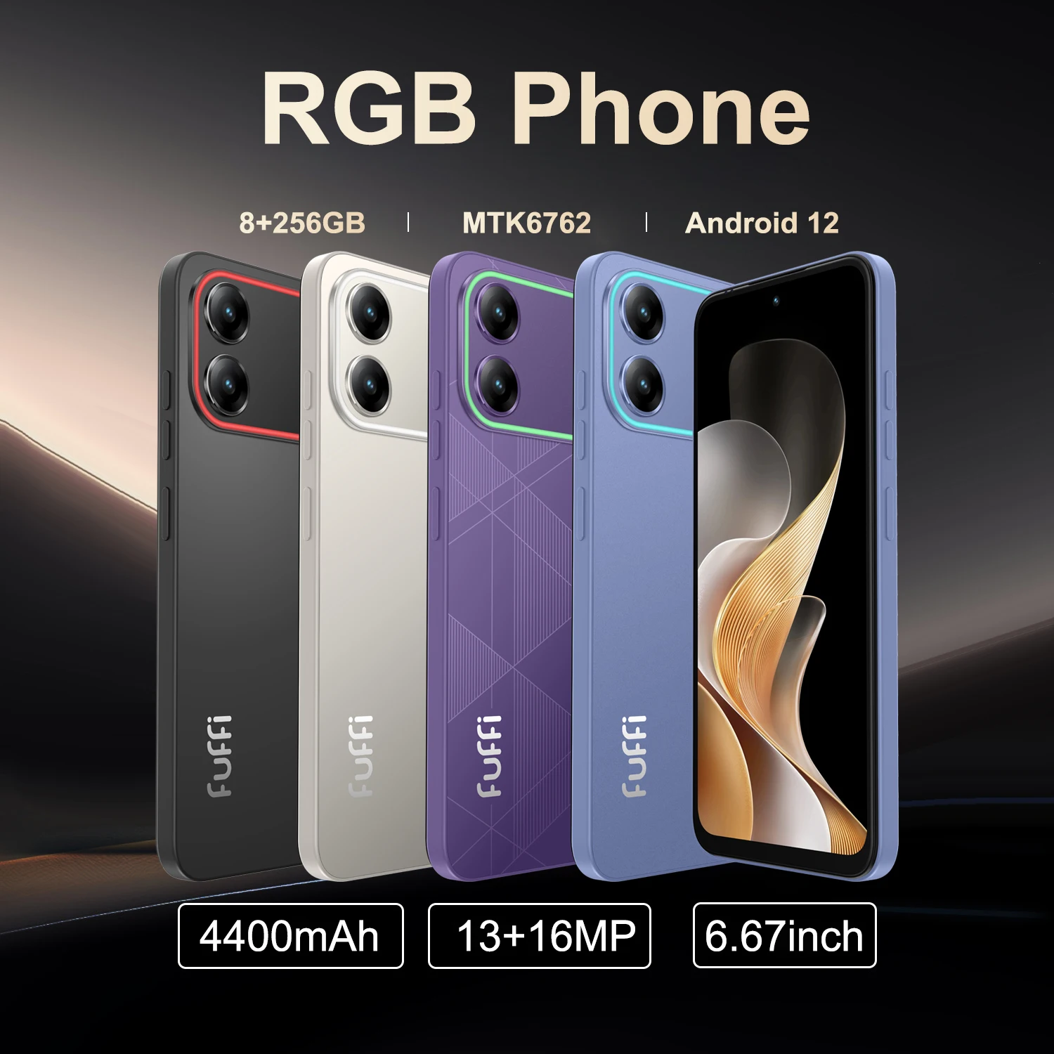 هواتف محمولة بتأثير إضاءة RGB هواتف ذكية غير مقفلة أندرويد 12 شاشة 6.67 بوصة، 8 + 256 جيجابايت 13 + 16 ميجابكسل 4400 مللي أمبير في الساعة لمتجر Google Play