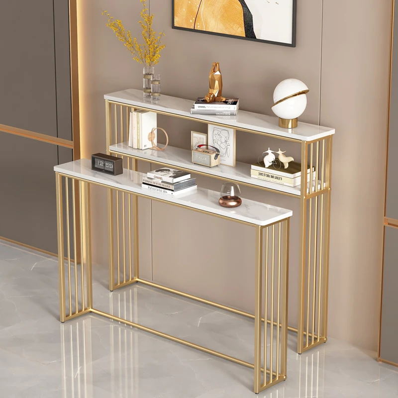 

Luxury Gold Narrow Floor Standing Entryway Shelf Multi-Purpose Sofa Back Console Table Storage Organizer for Living Room Table