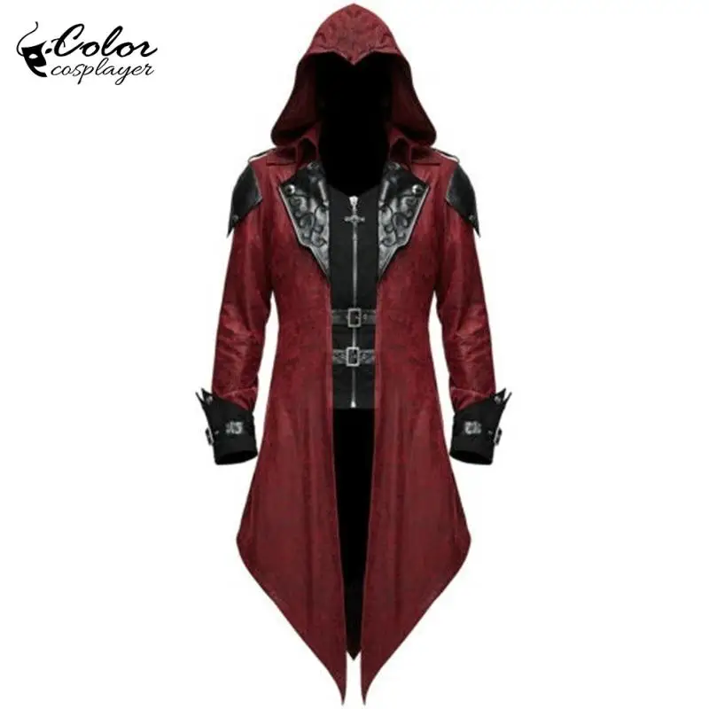 Color Cosplayer Gothic Jacket Long Medieval Coat Vintage Cosplay Costume Black Outfit Red Outerwear Adult European Clothing