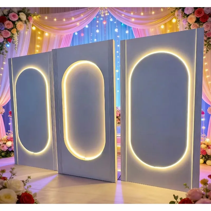 New Design Wedding Event Birthday Party Decoration 3-piece LED Light White Acrylic PVC Background Panel