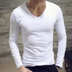 Sports Gym Long Sleeve Slim Fit T-shirt Men's Solid Color Casual V-neck Underlay Shirt Round Neck T Shirt Fitness Sport T Shirt