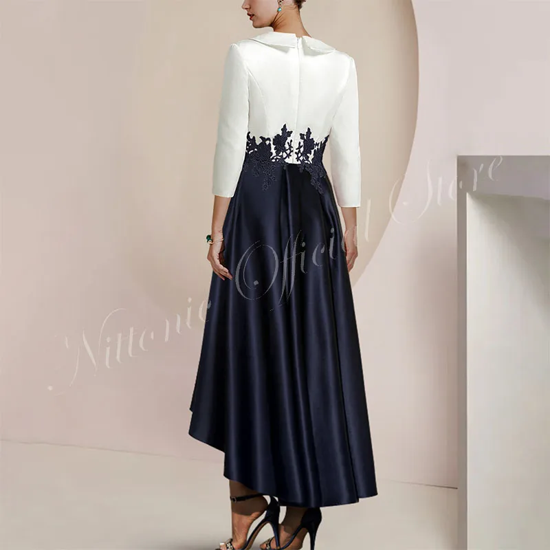 New Elegant Mother of the Bride Dresses V-Neck Satin Appliques A-Line Wedding Guest Party Skirt for Women 2023 Evening Gala