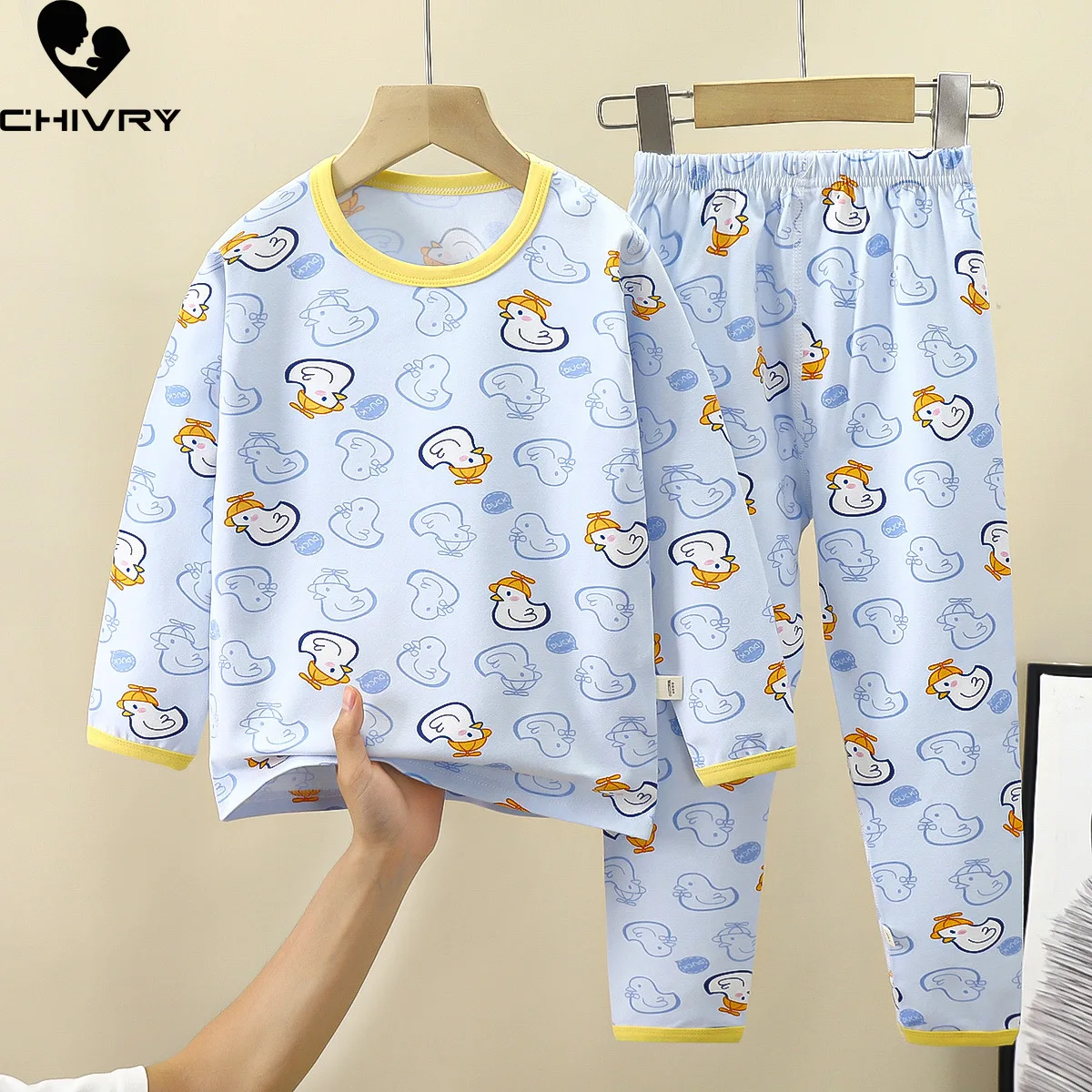 New 2023 Kids Boys Girls Casual Lycra Pajamas Cartoon Long Sleeve T-Shirt with Pants Toddler Baby Autumn Sleeping Clothes Sets