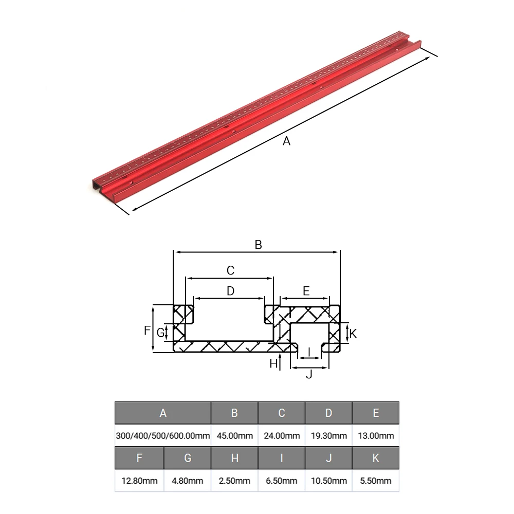 45 TypeT-Track Miter Track With Scale 300/400/500mm Woodworking Chute Rail Tracks Slot Miter Track Aluminum Table Workbench Tool