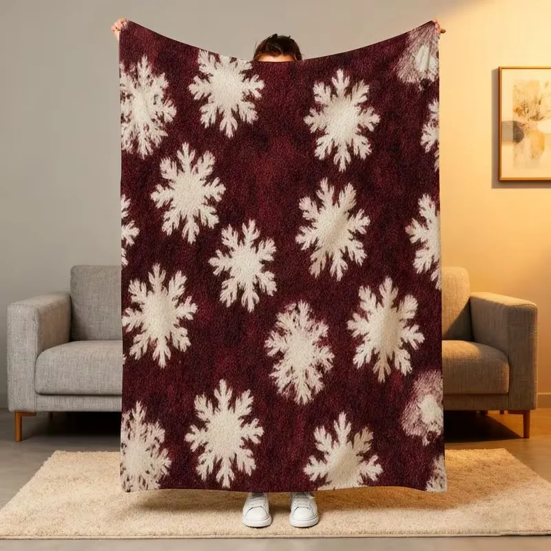 Vintage Red Snowflake Pine Branch Print Christmas Throw Blanket Cozy Blanket for Bedroom Sofa Xmas Holiday Home Decoration