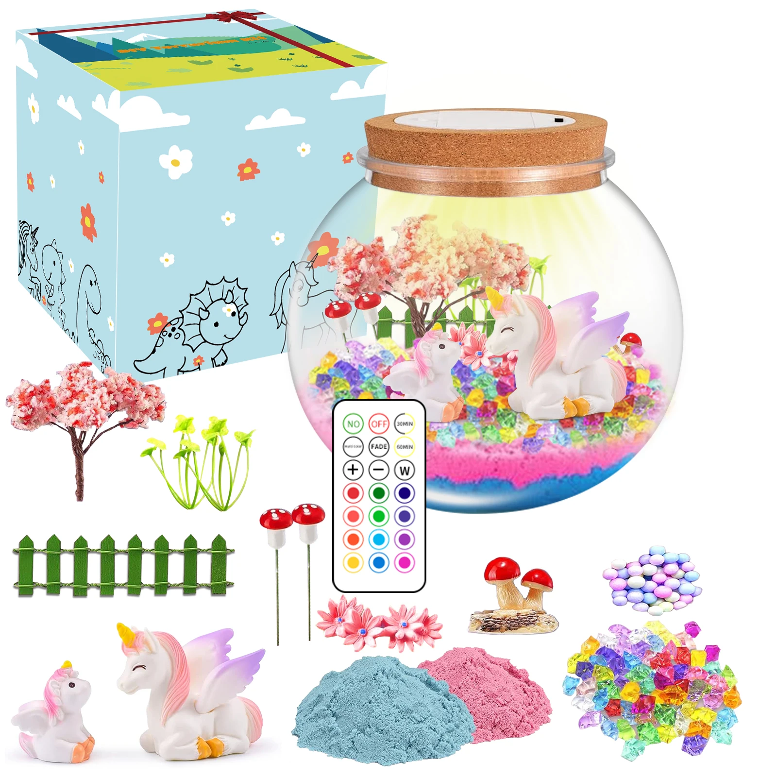 Juguetes de unicornio para niños, Kit de terrario con luz LED nocturna, lámpara de dormir artística DIY remota para niños, luz de neón, regalos de cumpleaños