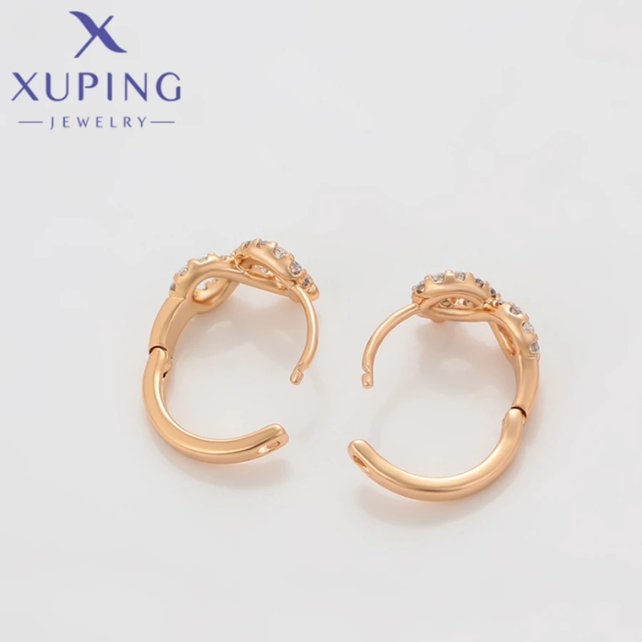 Xuping Jewelry Hot Sales Fashion Circle Shape Elegant Zircon Gold Color Hoops Earrings for Women Schoolgirl Wish Gift X000700364