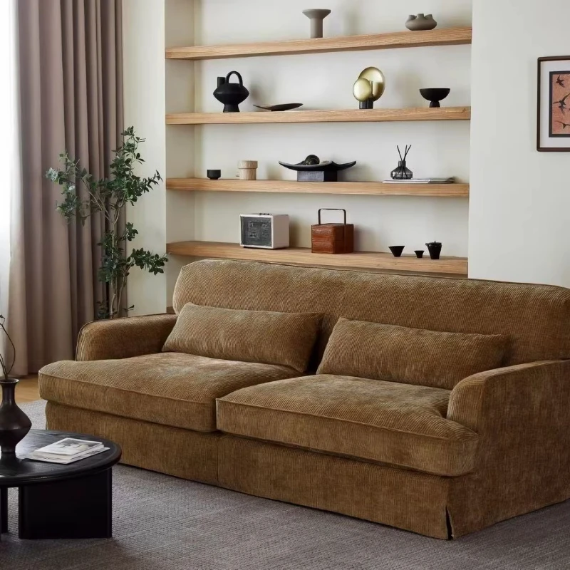 American retro detachable straight sofa living room small apartment wabi-sabi style designer chenille fabric sofa