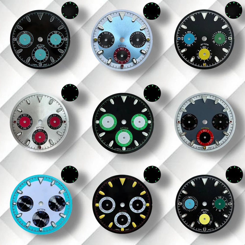 

Latest styles 29.5mm S Logo DTN Panda Dial Fit VK63 Movement Green Luminous Colorful Dial Watch Modification Accessories