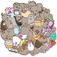 50pcs Kawaii Chunky Pet Animal Stickers Cute Grey Pusheens Cat Decorative Scrapbook Notebook DIY Waterproof Kid Sticker Toy Gift
