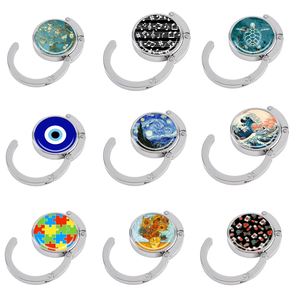 Image of Evil Eyes Tragbarer faltbarer Taschenaufhänger, Handtaschenhaken, Ölgemälde, Taschenhalter, runder Tischhaken, Aufbewahrungsaufhänger für den Außenbereich