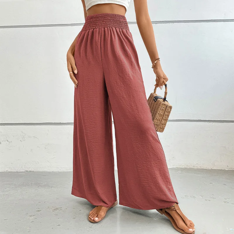 Casual Trousers Summer New Style for Women's Texture and Elastic Waist Wide-leg Pants