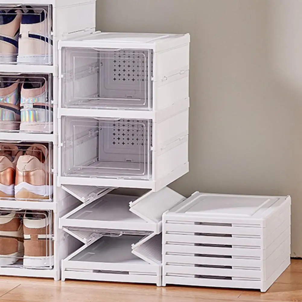 Shoe Storage Box Bedroom Shoe Storage Rack Dustproof Stackable Shoe Storage Container with Visible Door for High Heels Capacity