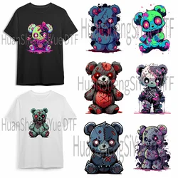 Scary Too Teddy Bear Lroning Sticker Clothes DTF Fashion T-shirt Hoodie DIY Jacket Patch Hot Paste Paper