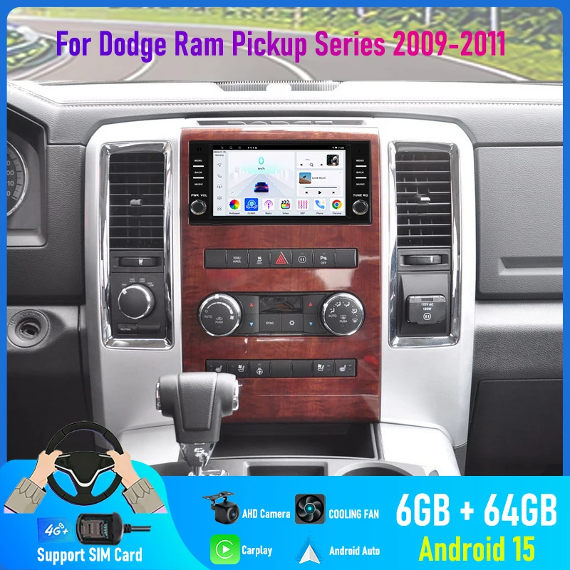 7'' For Dodge Ram Pickup Series 2009-2011 Car Radio 4G SIM Camera Navi BT Wifi GPS Head Unit Carplay Google Map Android 15 Auto