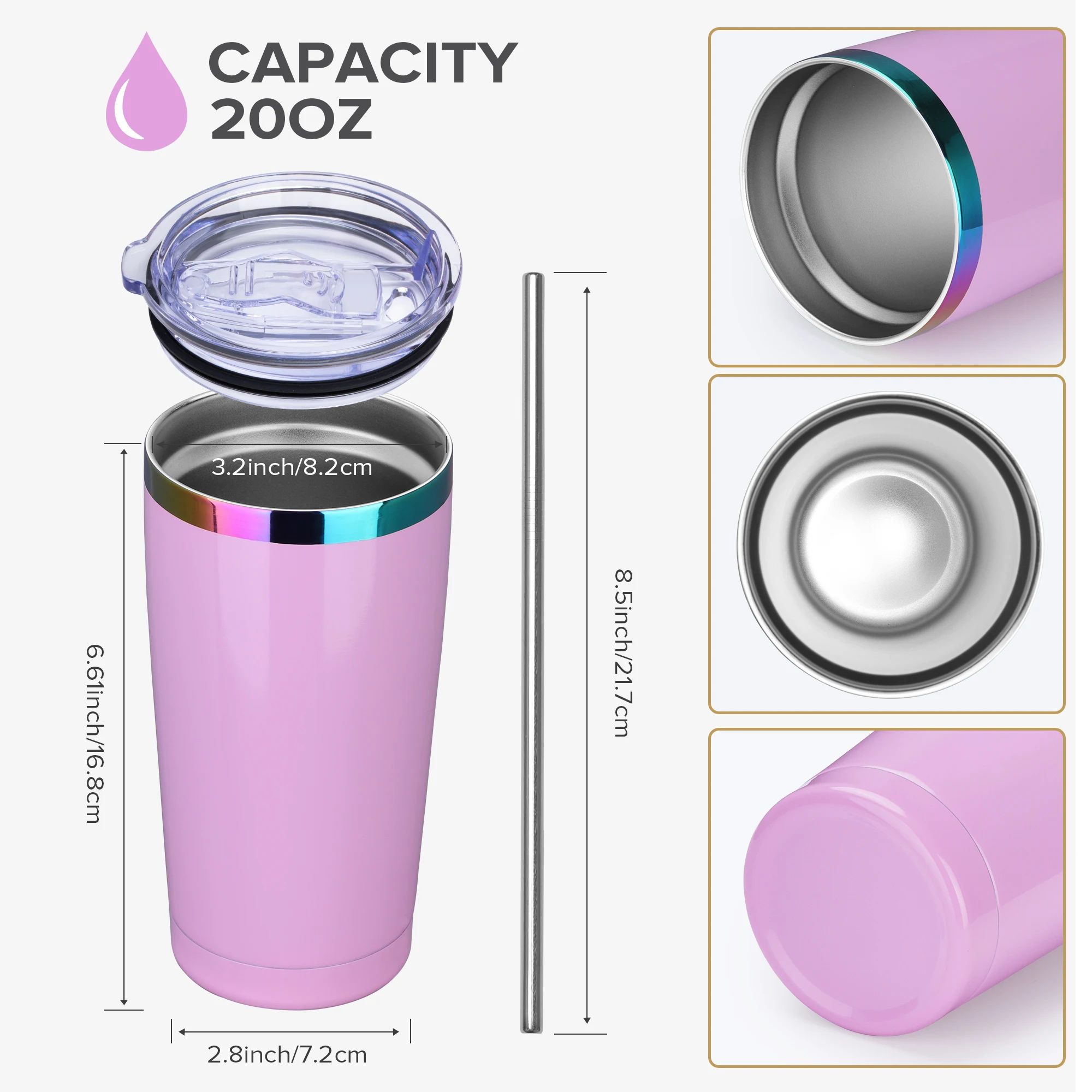 12 Pack 20 oz Stainless Steel Tumblers Bulk, Insulated Travel Cup with Lid, Fit Laser Engraving, Car Cupholder (Assorted Colors) view 2