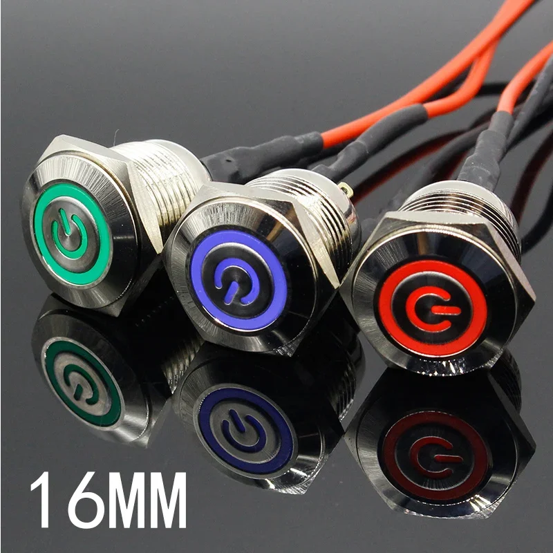 1PC 16MM with LED 3V 5V 12V 24V 220V Metal Button Switch Momentary push button auto reset waterproof illuminated