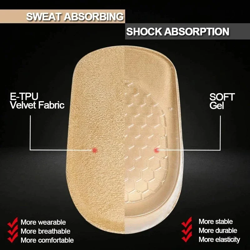 1Pair Height Increasing Shoe Insoles Silicone Gel Insole for Feet Plantar Fasciitis Relief Shoe Pads Shock Absorbing Shoe Sole