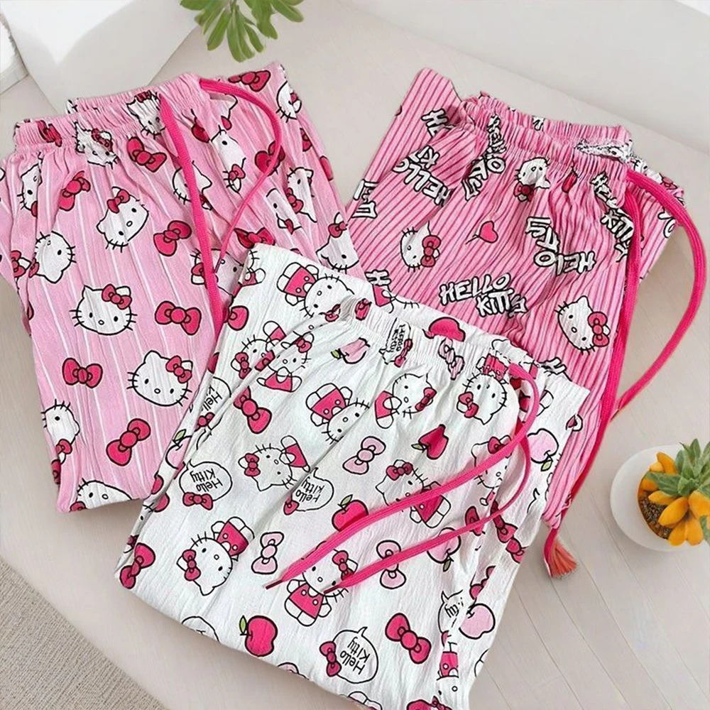

Spring Autumn Anime Hello Kitty Y2K Kawaii Pajamas Women Loose Cartoon Casual Home Pants Fashion Trousers Girl Pajama Pants Gift