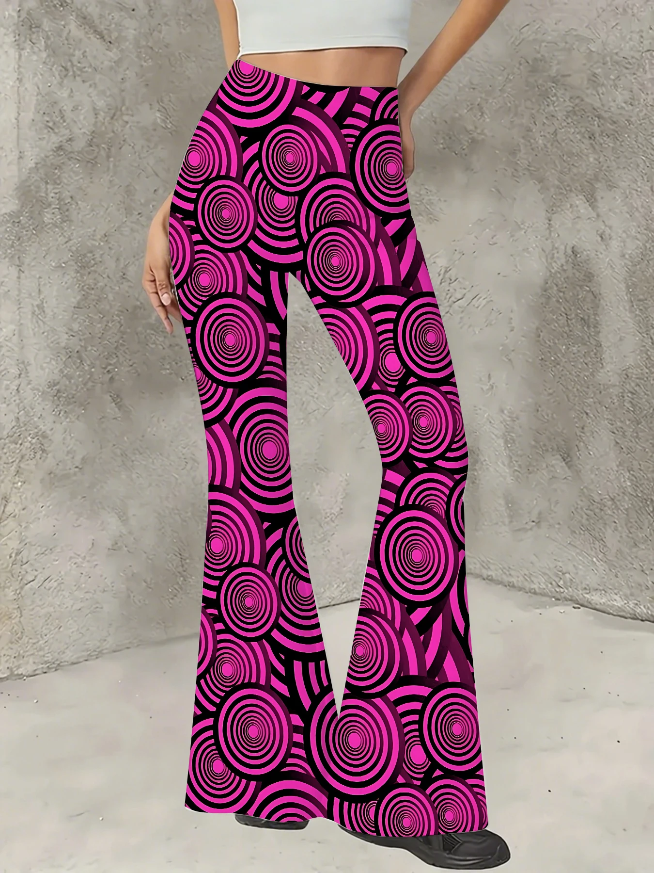 

Women's Printed Flare Pants Y2K High Waist Bell Bottom Trousers Streetwear