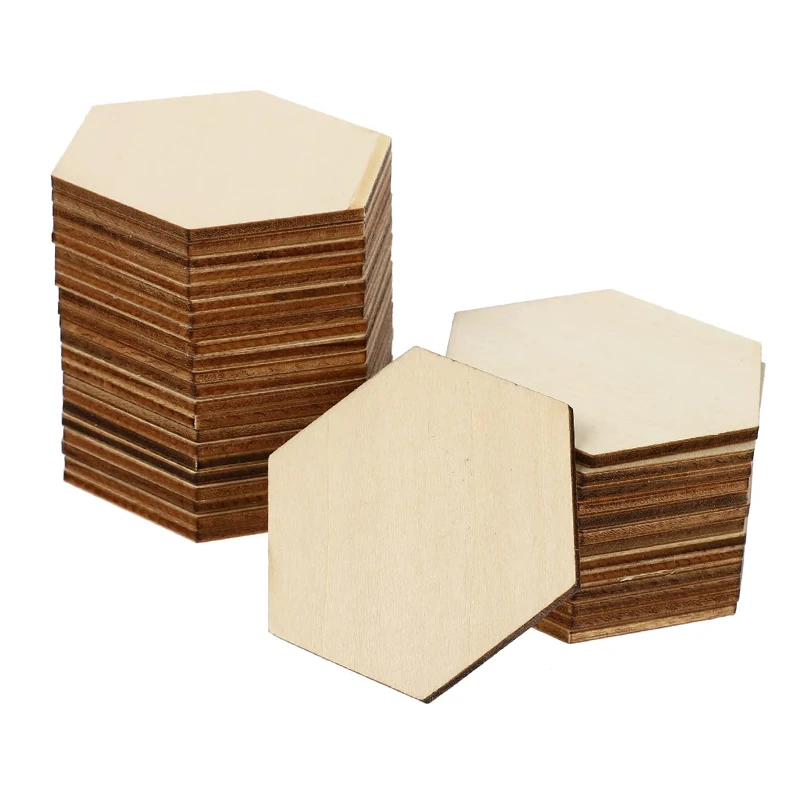 

50pcs 12cm Unfinished Wooden Hexagon Cutouts, Wood Hexagon Blanks Slices for DIY Crafts Painting Staining Coaster