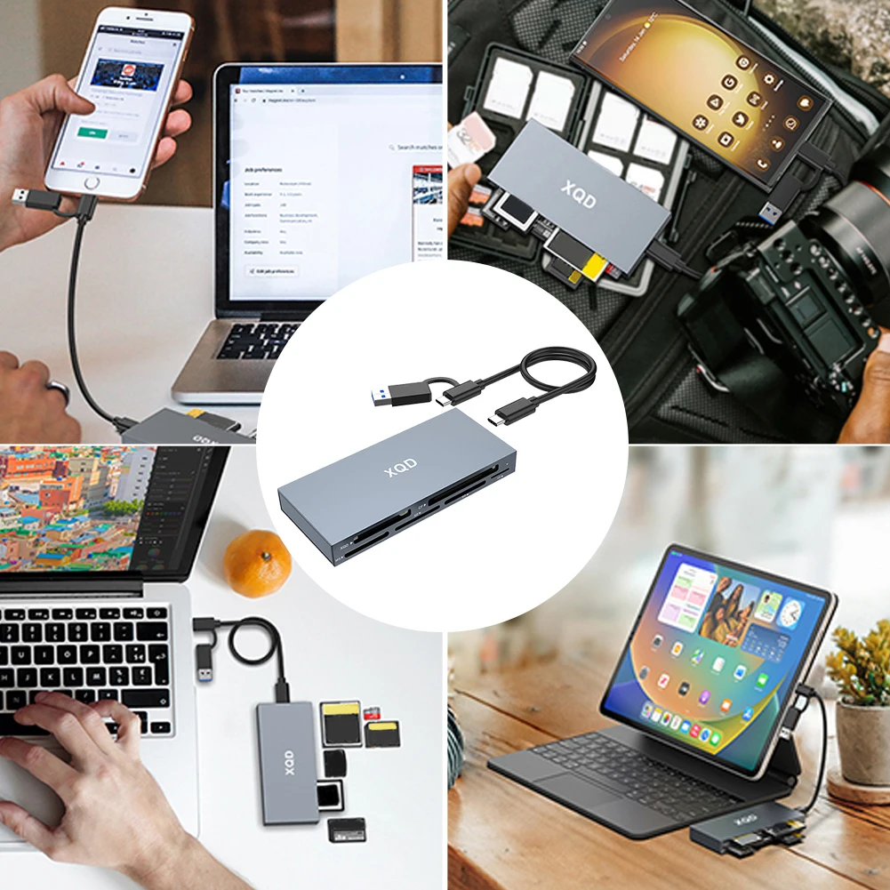 6 في 1 قارئ بطاقات الذاكرة USB C USB 3.0 XQD/SD/TF/MS/XD/CF قارئ الكل في واحد قارئ بطاقات محول بطاقة الذاكرة لسلسلة Sony G/M