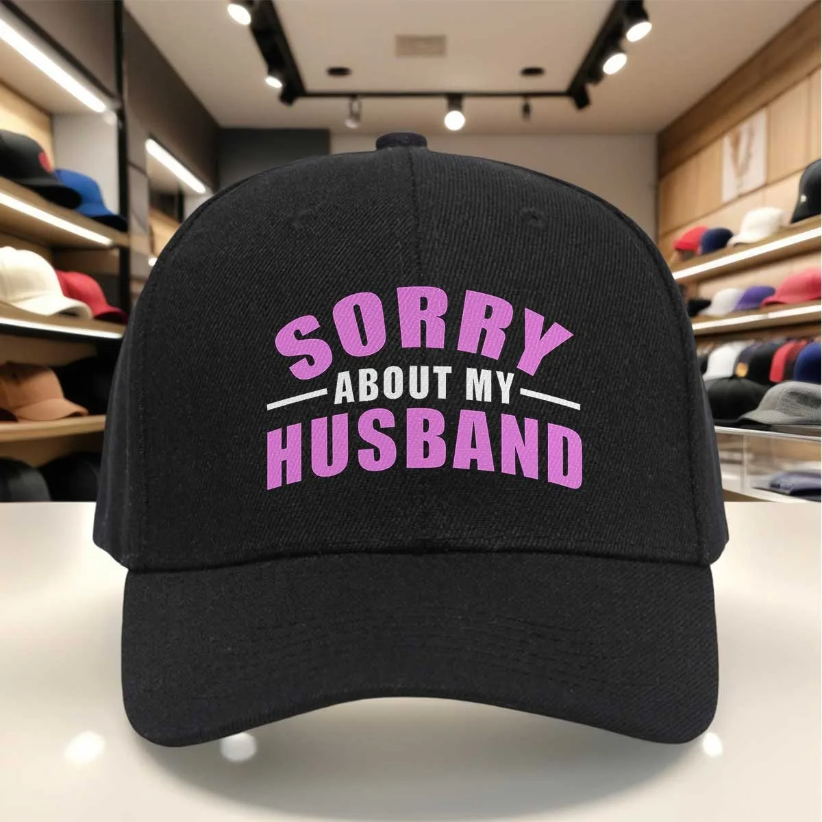 Sorry About My Husband Letter Print Baseball Cap, Funny Adjustable Dad Hat, Casual Cap