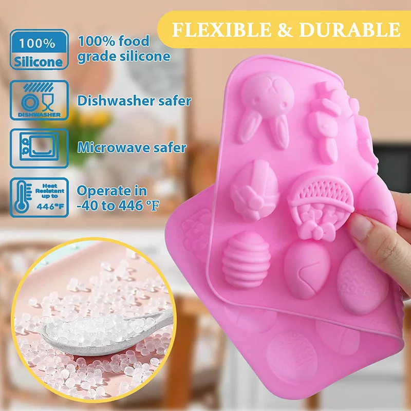 Silicone Gummy Chocolate Mold 9 Shaped Egg Rabbit Candy Mould Wax Melt Tray Gummies Cupcake Decor Kids Holiday Gift Fudge Making