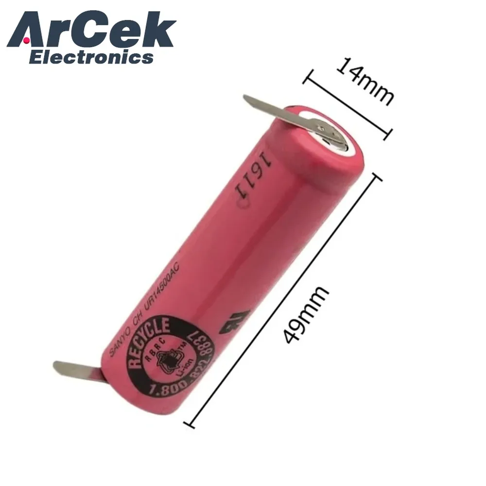 2PCS Original NEW UR14500AC Rechargeable Battery with Nickel Plate 3.7V 740mAh for Braun Oral B Toothbrush Shavers Repair Parts