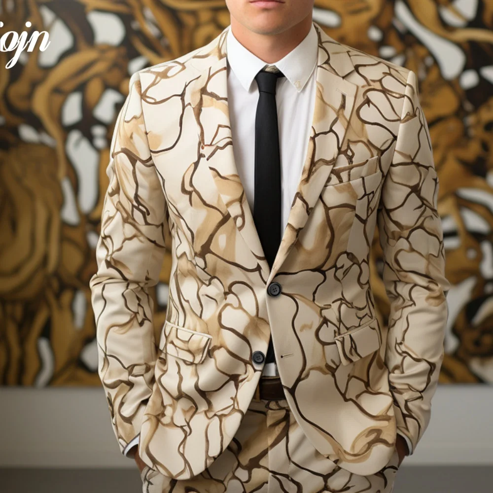 Popular 3D Printed Men Suit Set 2PCS Charming Notched Lapel Suit Wear Classic single-breasted Performance Suit blazer masculino