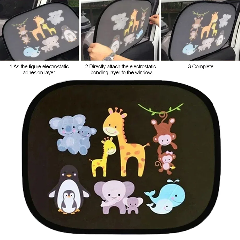 2Pcs Cartoon Car SunShade Universal Side Window Adsorption SunShade Cover Rear Auto Window Sunvisor Mesh For Children Adults