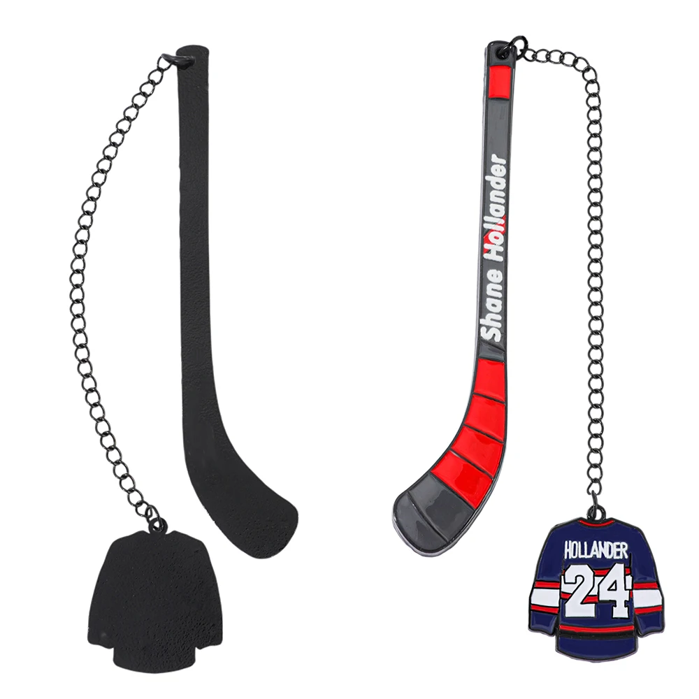 Hotly Contested Valentine's Day Metal Alloy Mini Ice Hockey Stick Model Bookmark, Cute Jersey Pendant, Romantic Competition For