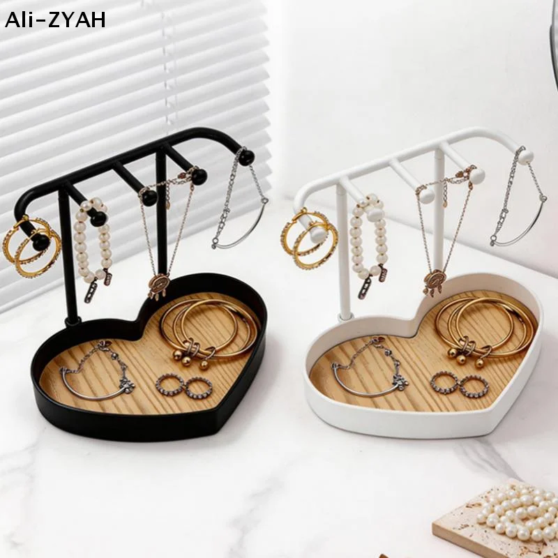 A3YHFashion Jewelry Display Rack Earrings Necklaces Storage Rack Key Organizer With Wooden Base Hanging Holder Girl Gift