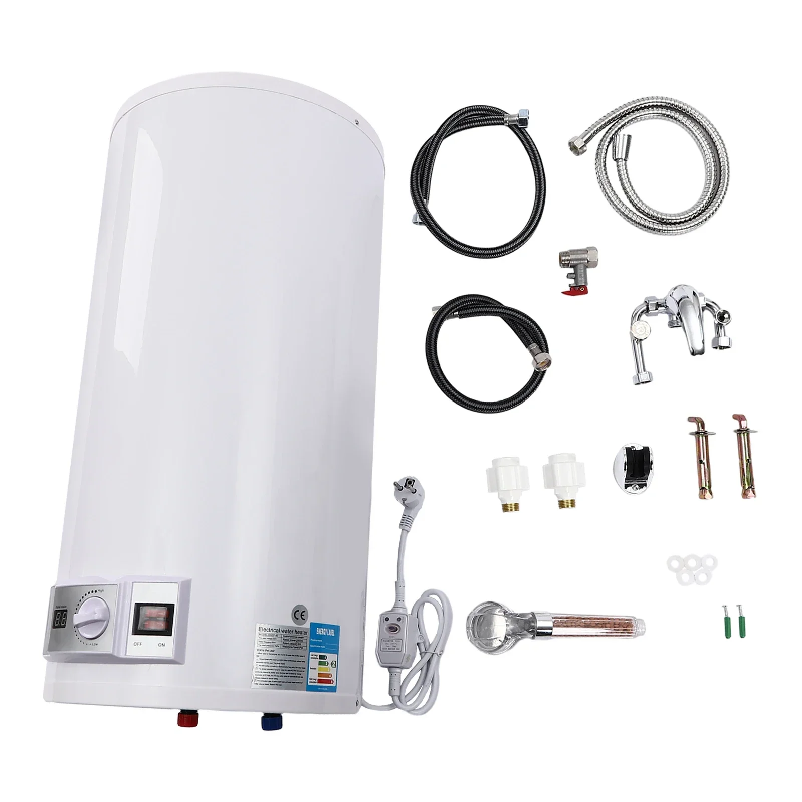 50L Elektrische boiler, wandmodel, verwarming, geëmailleerde stalen tank met LED-digitaal display voor - afbeelding 1